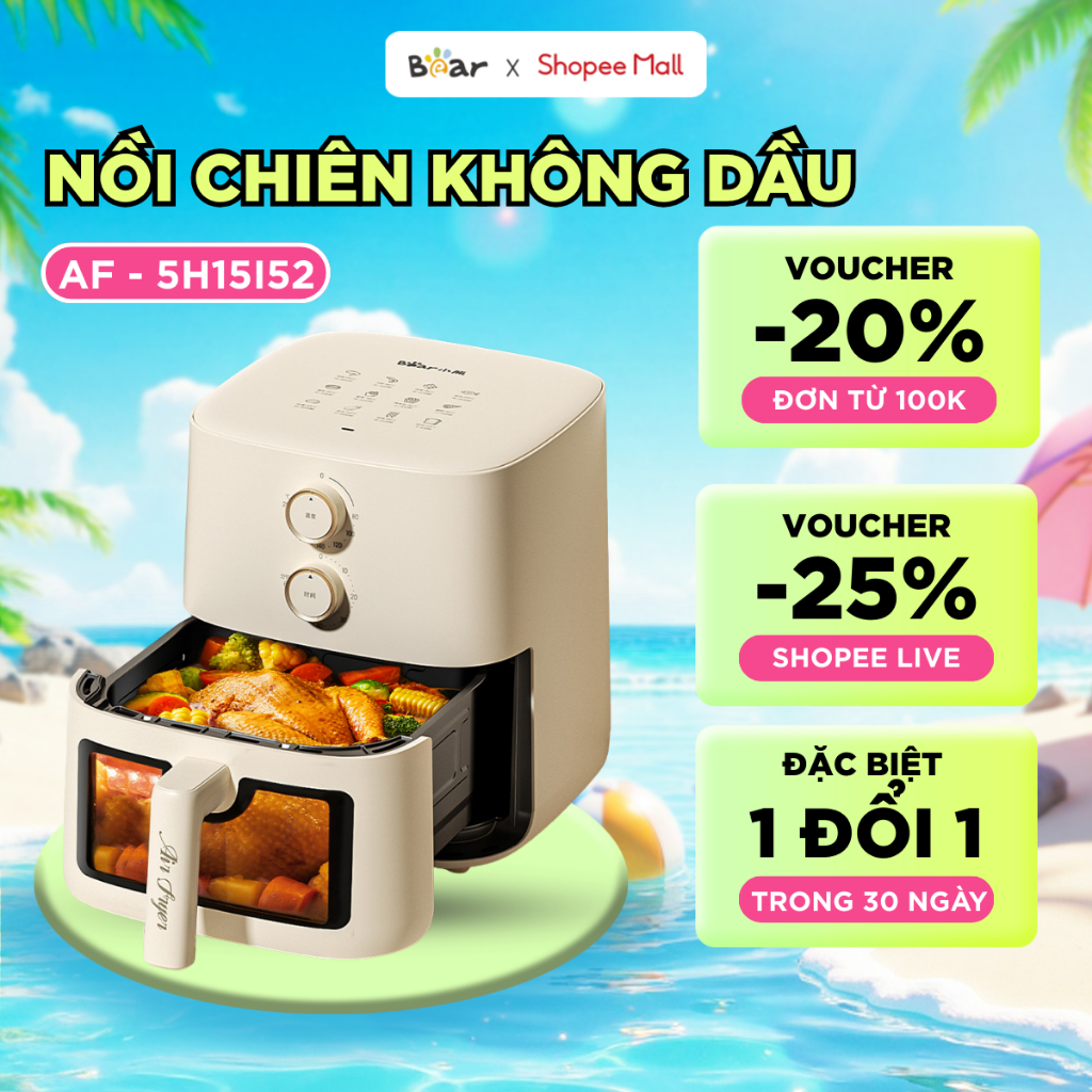 Nồi Chiên Không Dầu BEAR 5L Lò Nướng Nồi Chiên Hơi Nước Nồi Chiên Lò Chiên Không Dầu Nướng Bánh AF-5