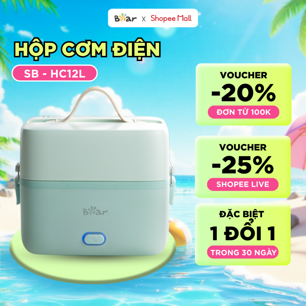 Hộp Cơm Cắm Điện Bear 2 Tầng 3 Ngăn Dung Tích 1.2L Hâm Nóng Nấu Cơm Hộp Cơm Giữ Nhiệt Hộp Cơm Văn Phòng HC12L