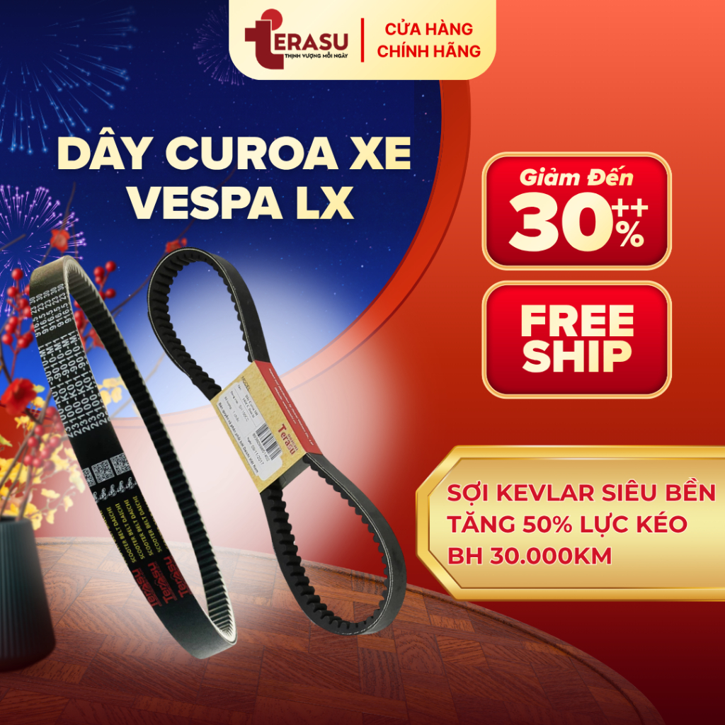Dây Curoa Vespa, Dây Curoa Vespa LX Sợi Carbon Kevlar Siêu Bền Chính Hãng Terasu (BH 30.000km)