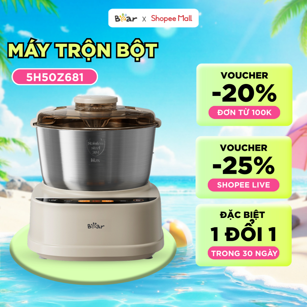 Máy Trộn Bột Bear 5L Inox 304 Ủ Bột Nhào Bột Nhồi Bột Công Suất Lớn Chống Dính Trộn Bột Làm Bánh SM-