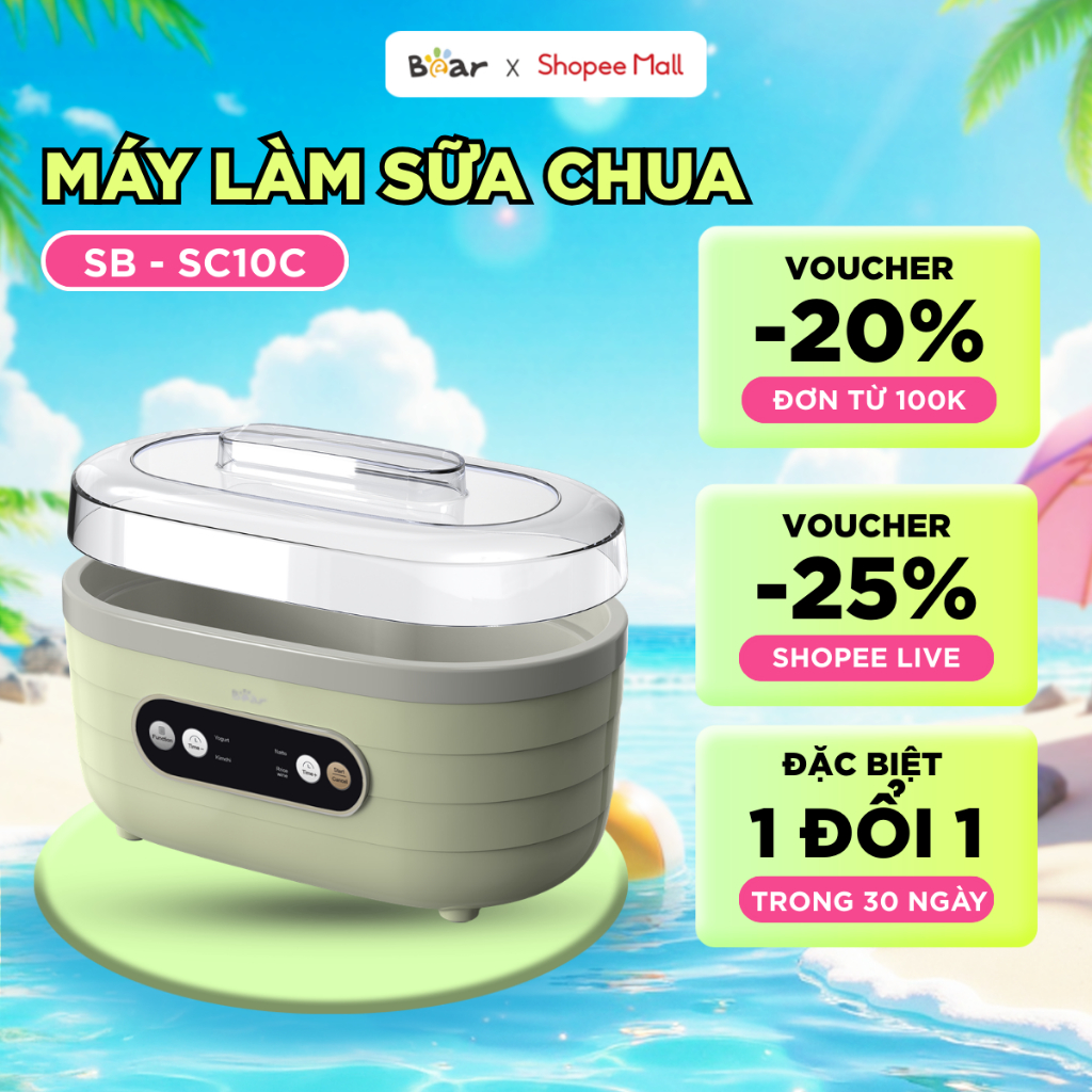 Máy Làm Sữa Chua Bear Lên Men Tự Động Tiết Kiệm Thời Gian Đảm Bảo An Toàn Vệ Sinh Thực Phẩm SB-SC10C