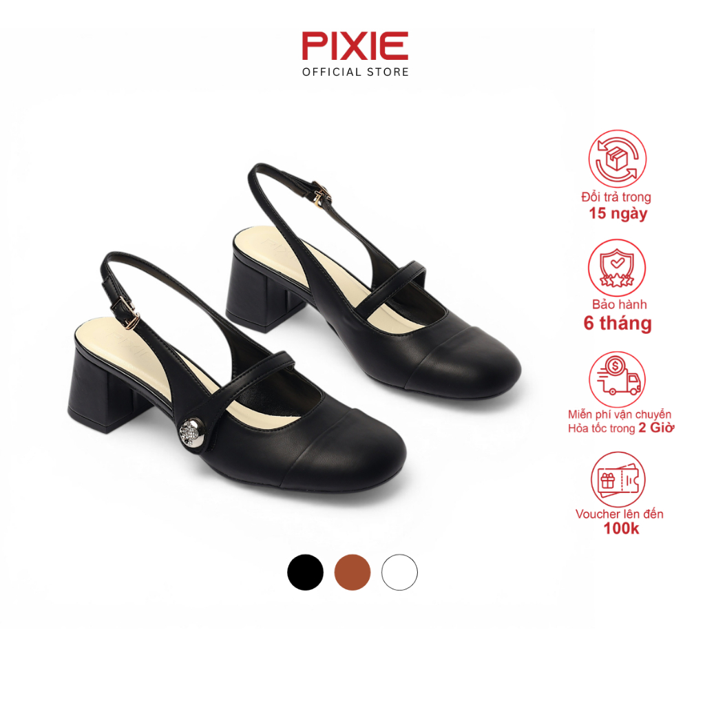 Giày Mary Jane 5cm Quai Ngang Mũi Vuông Phối Ngọc Pixie H388
