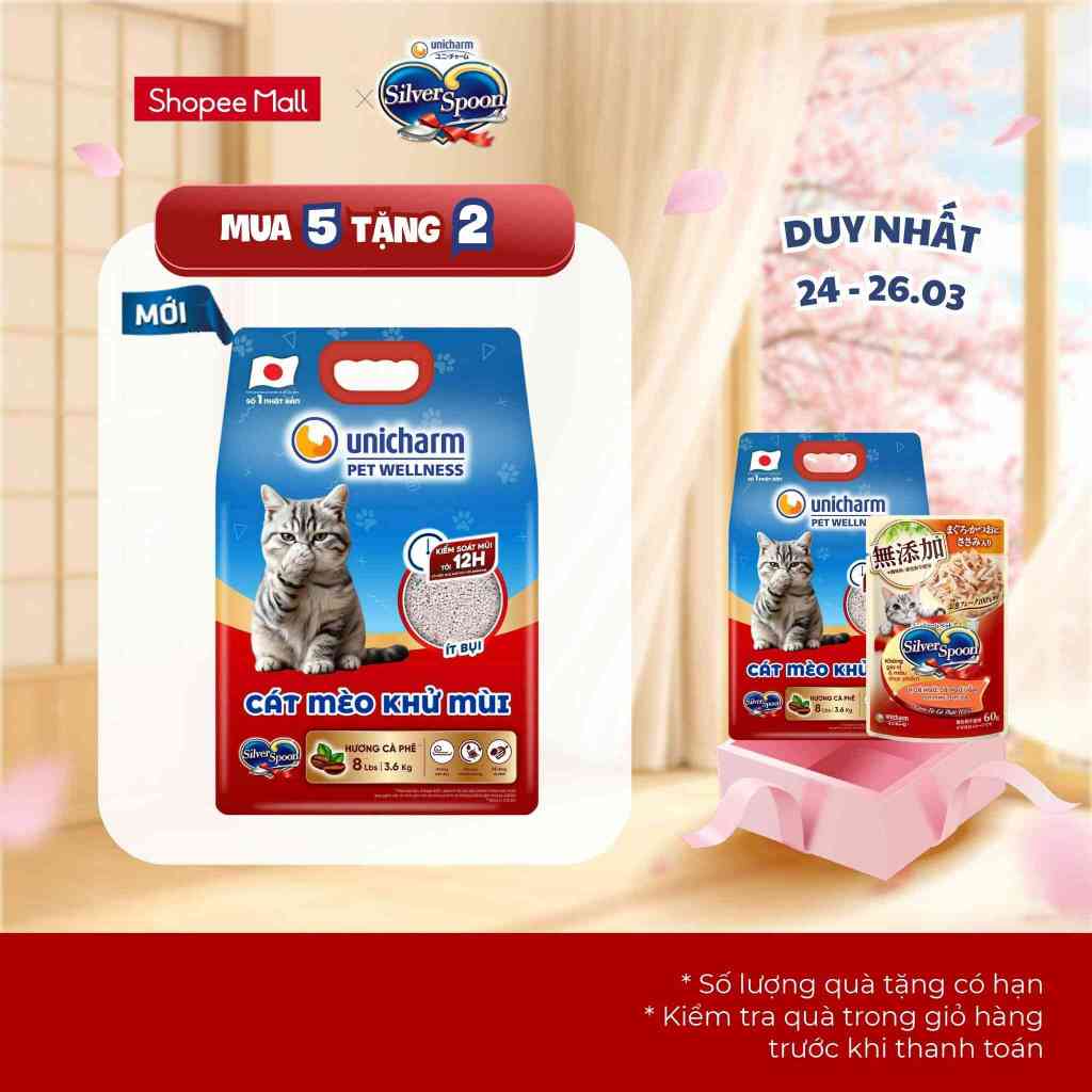 [V] Combo 5 Cát mèo khử mùi Silver Spoon Unicharm Pet Wellness, hương cà phê/hương chanh 8 Lbs (3.6 kgx5)