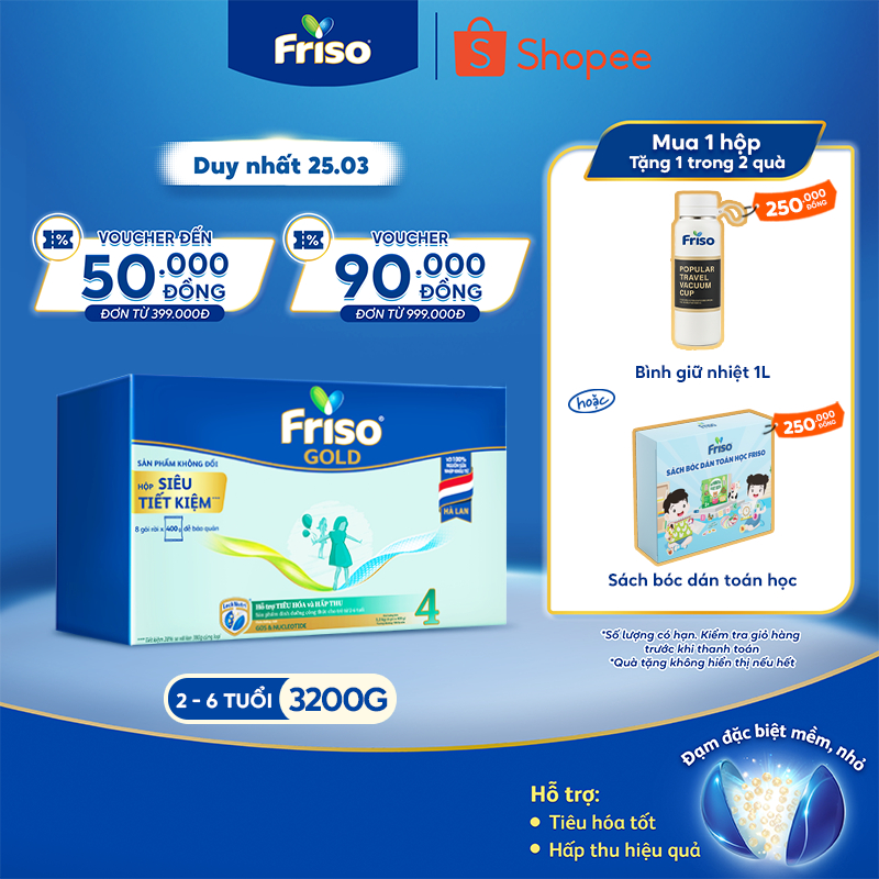 Sữa Bột Friso Gold 4 Hộp Giấy 3,2KG (cho trẻ từ 2-6 tuổi)