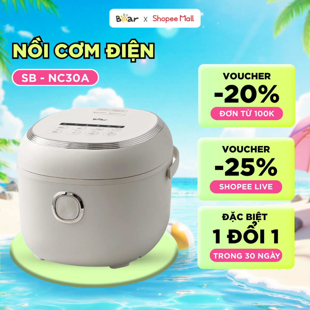 Nồi Cơm Điện Tử Bear Lòng Nồi 5 Lớp Đa Năng Nấu Cơm Nấu Cháo Hầm Hấp Hâm Nóng Hẹn Giờ Lòng Nồi 1.2L 