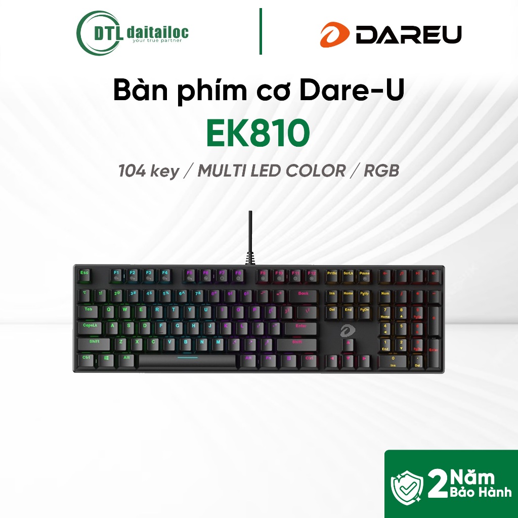 Bàn Phím Cơ Có Dây Gaming Dare-U EK810 Black - Blue Swich LED | Chính hãng | Bảo hành 24 Tháng