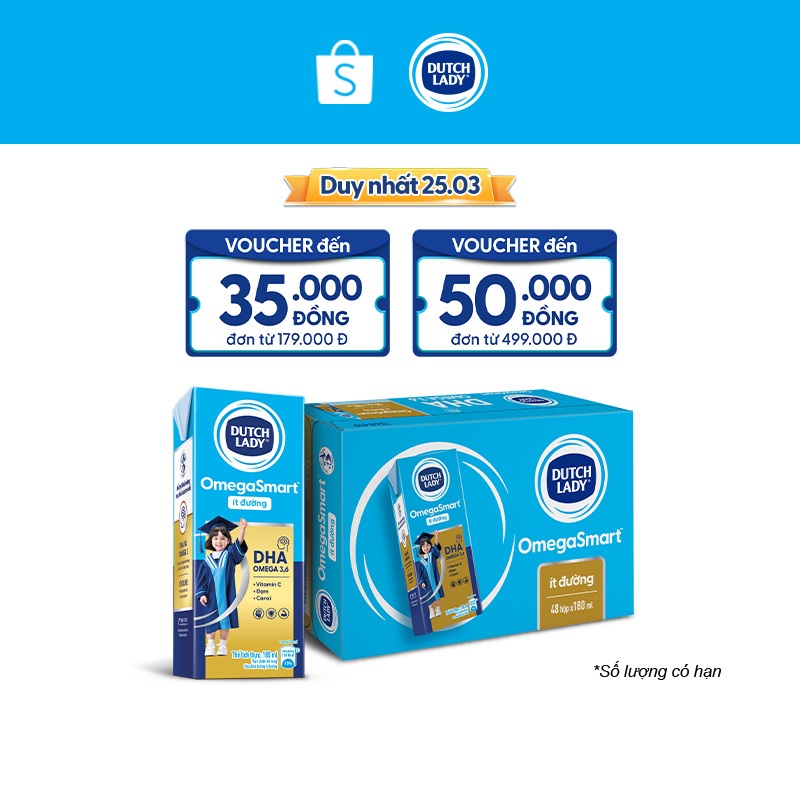 Thùng 48 Hộp Sữa Dinh Dưỡng Dutch Lady OmegaSmart Ít Đường 48x180ml
