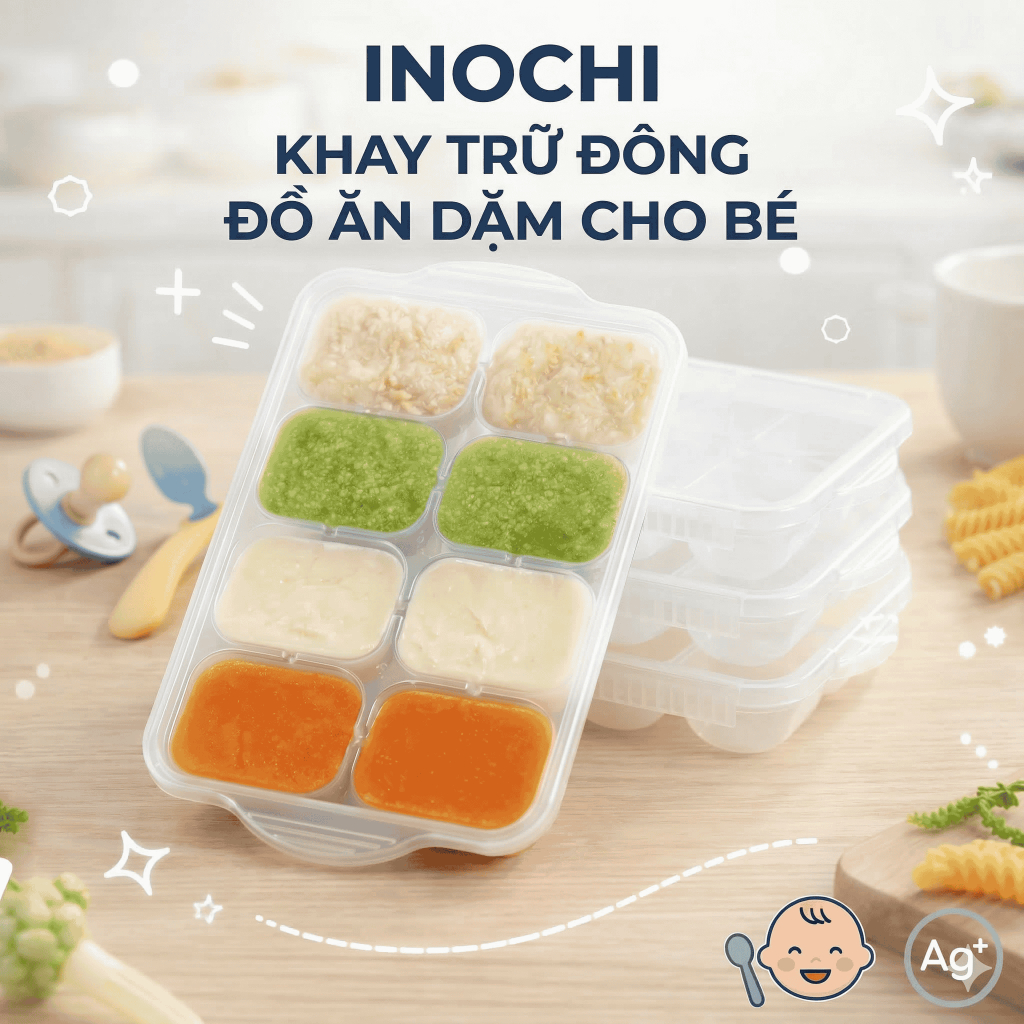 Khay Trữ Đông Đồ Ăn Dặm Inochi - Amori: Nhiều ngăn, nhựa PP, kháng khuẩn, an…