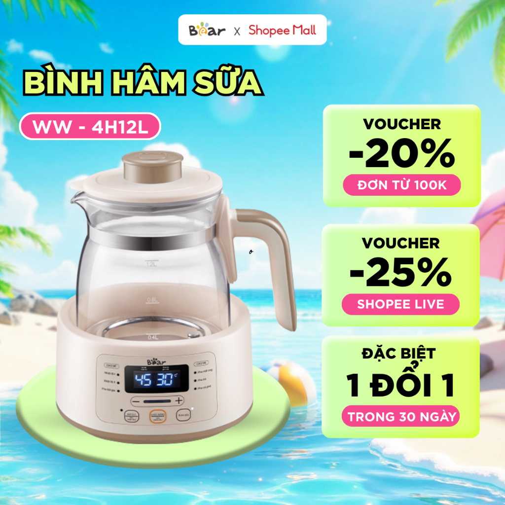 Bình Đun Nước Pha Sữa Bear Đa Năng 1.2L Đun Nước Nhanh Giữ Nhiệt Lâu Hâm Sữa Cho Bé Pha Sữa Bột Tiện