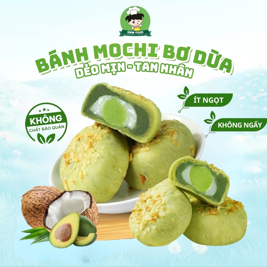 Bánh Mochi Bơ Dừa Ít Đường Ít Calo Nhân Bơ Shin Food Mềm Dẻo Thơm Ngon Dành Cho Người Ăn Kiêng Healthy Túi 250g,500g,1kg