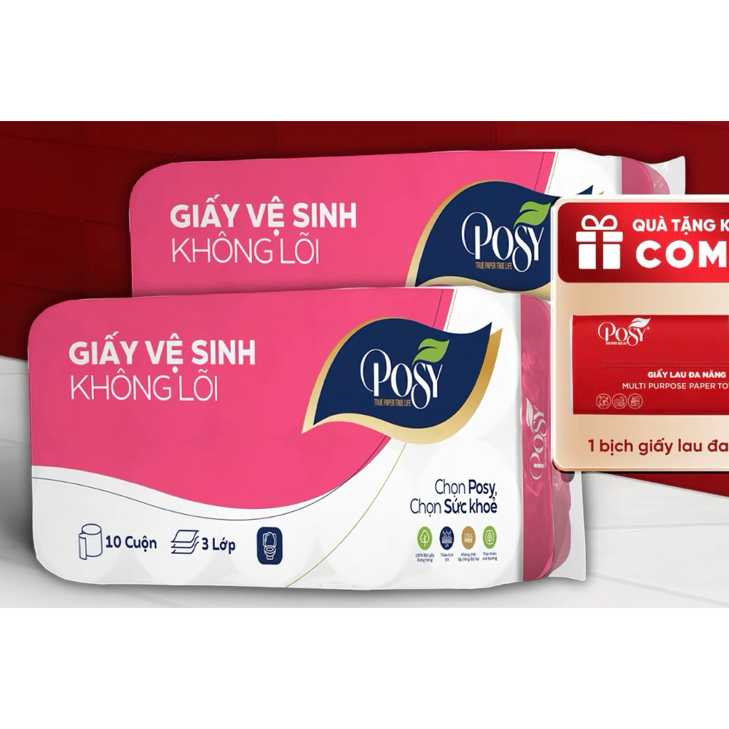 Giấy vệ sinh không lõi posy 10 cuộn 3 lớp