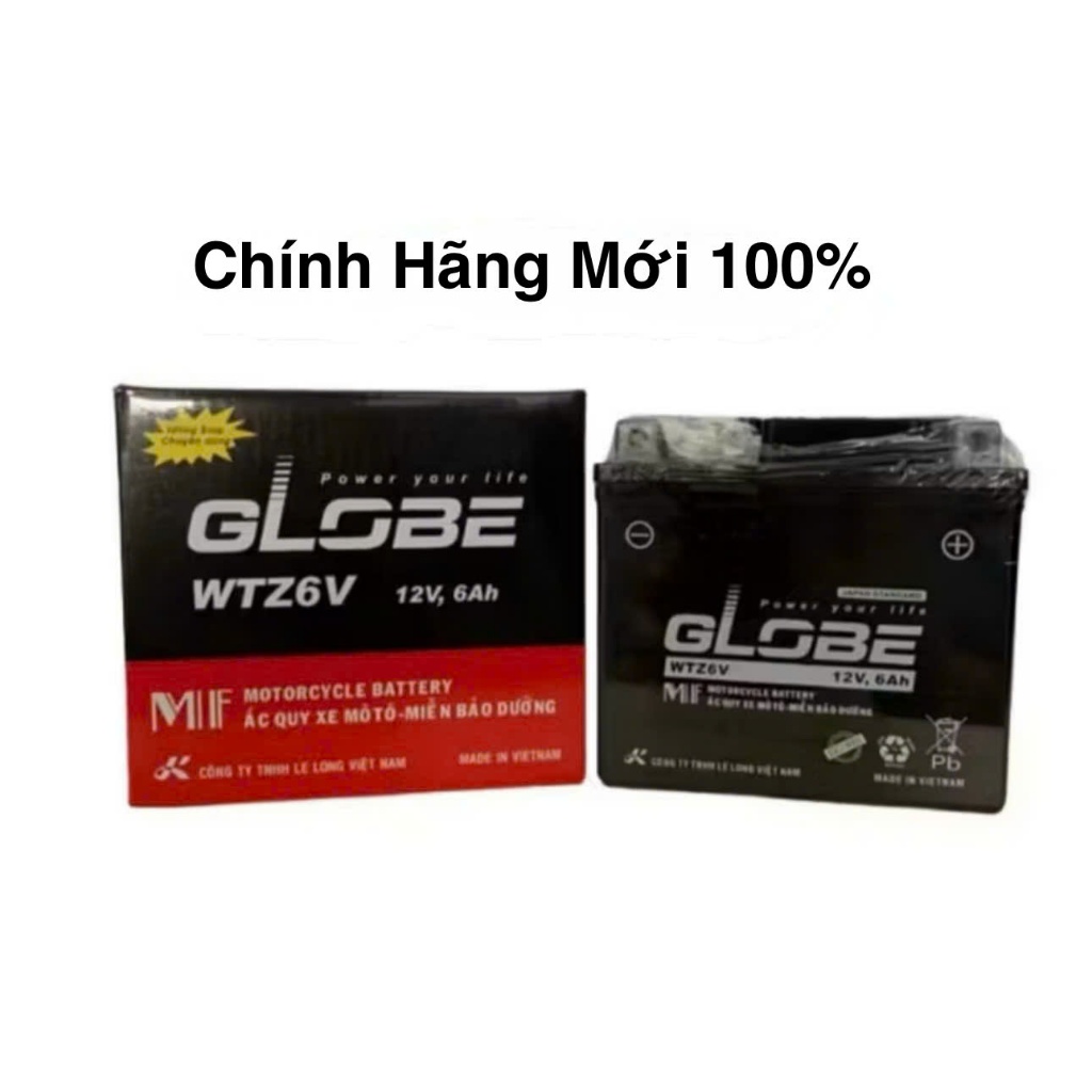 Ắc Quy Xe Máy Globe WTZ6V 12V-6AH dùng cho LEAD, NOZZA, AirBlade, Vision, SH MODE, SH