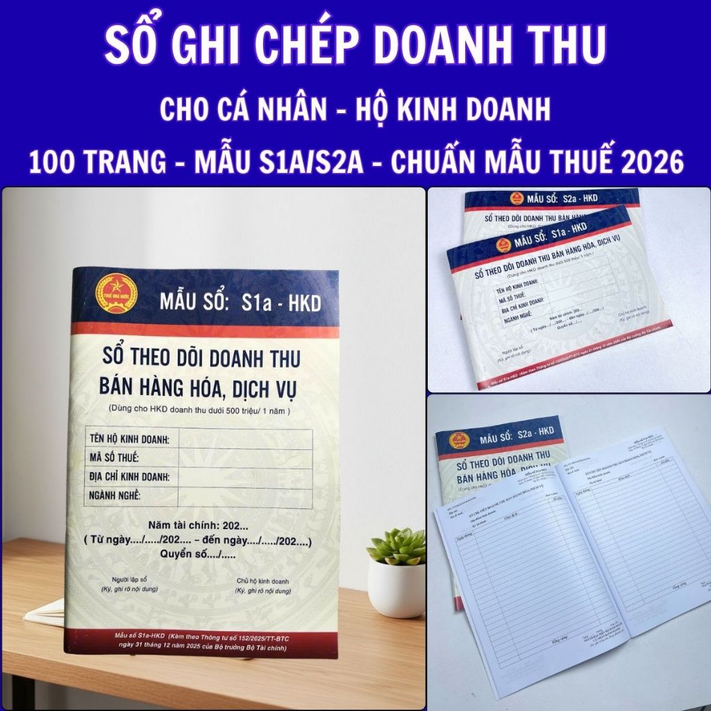 Sổ S1A S2A HKD 2026 sổ doanh thu bán hàng theo Thông tư 152 dành cho hộ cá nhân kinh doanh Zeno