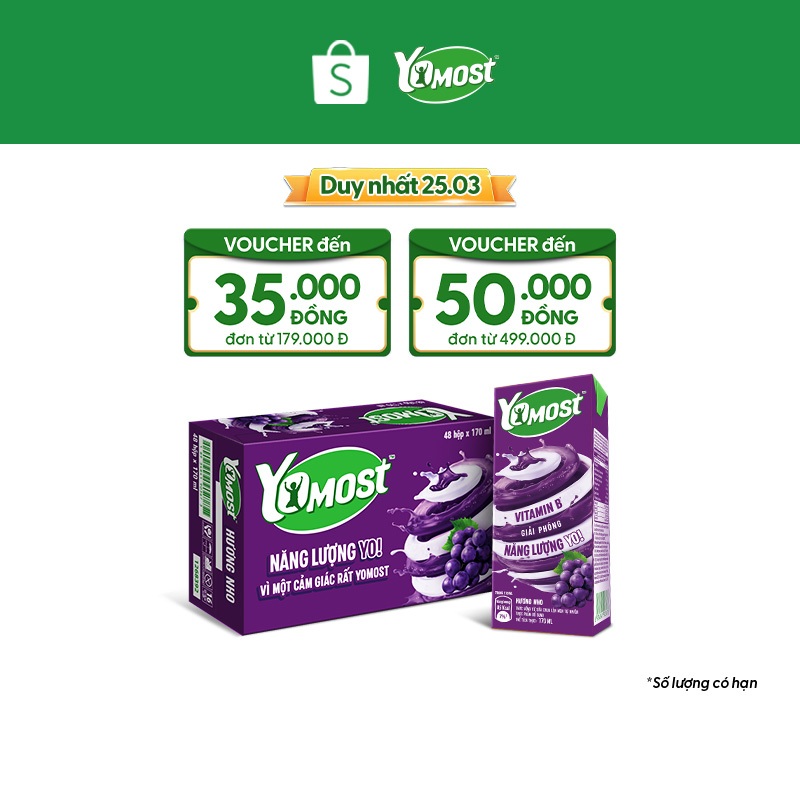 Thùng 48 Hộp Sữa Chua Lên Men Tự Nhiên Yomost Hương Nho 48x170ml