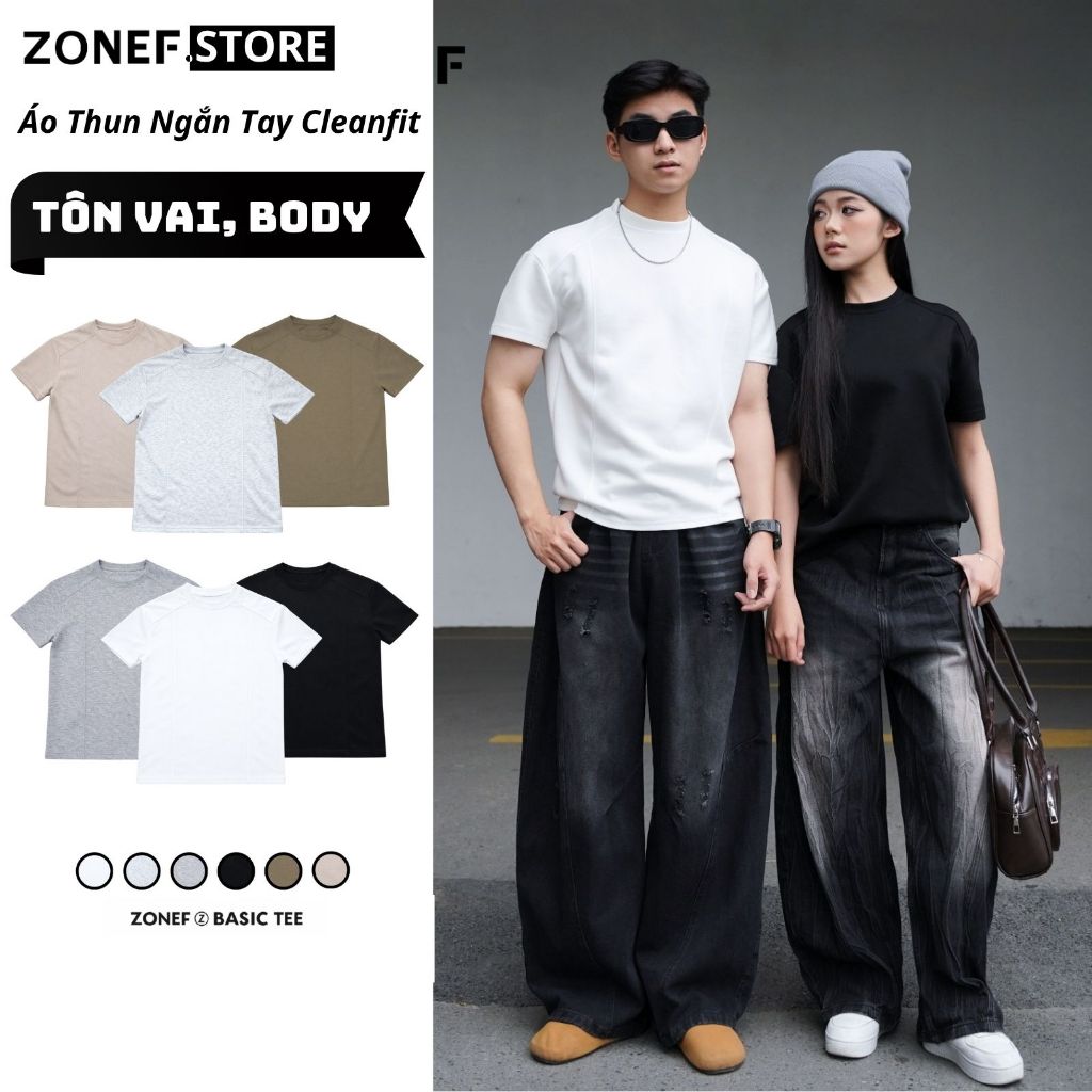 Áo Thun Ngắn Tay Cleanfit Tôn Vai Tôn Dáng ZONEF STORE, Áo Thun Mềm Mịn Co Giãn Phong Cách Trẻ Trung