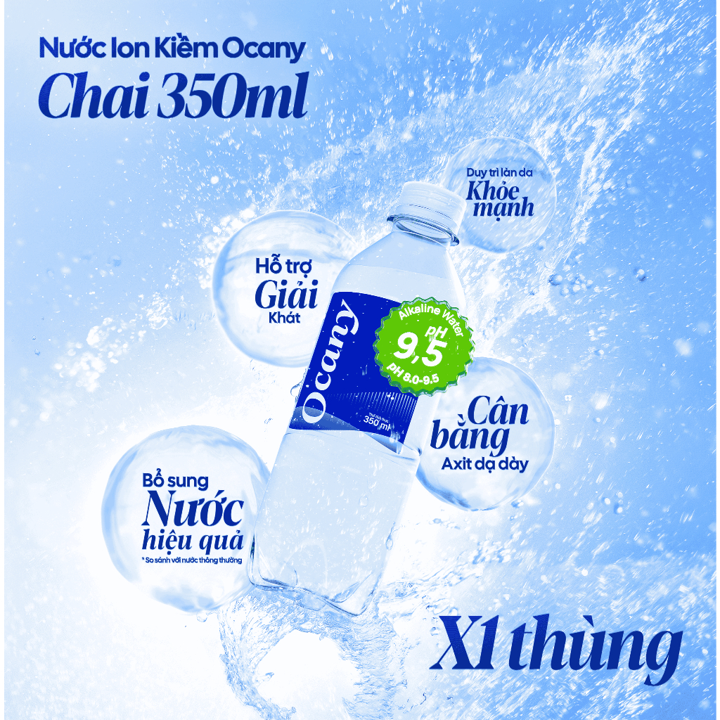 Nước uống Ion Kiềm Ocany 350ml Thùng 24 chai - Giúp tiêu hóa, detox thải độc, bù khoáng