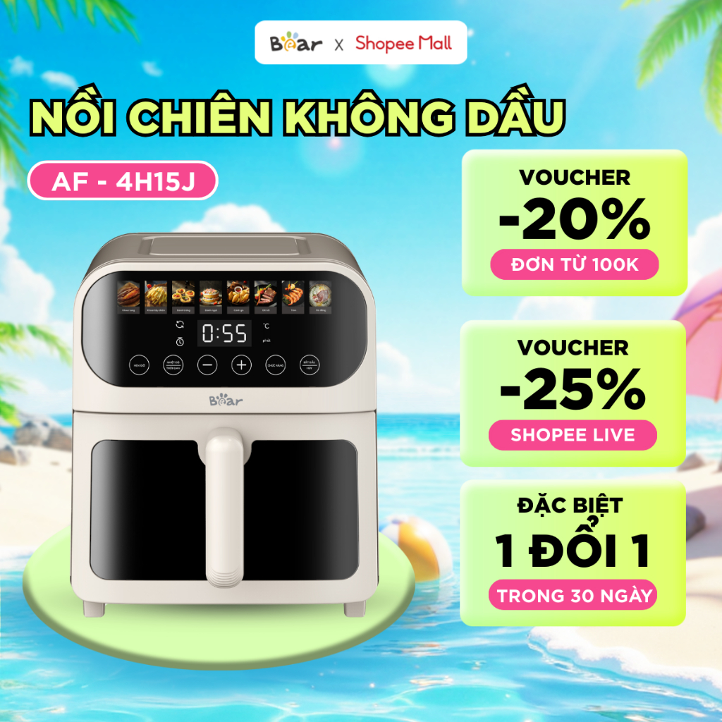 Nồi Chiên Không Dầu Bear 6L  Nồi Chiên Cảm Ứng Đa Năng Nướng Bánh Chiên Nướng Hơi Nước Giảm Tối Đa D