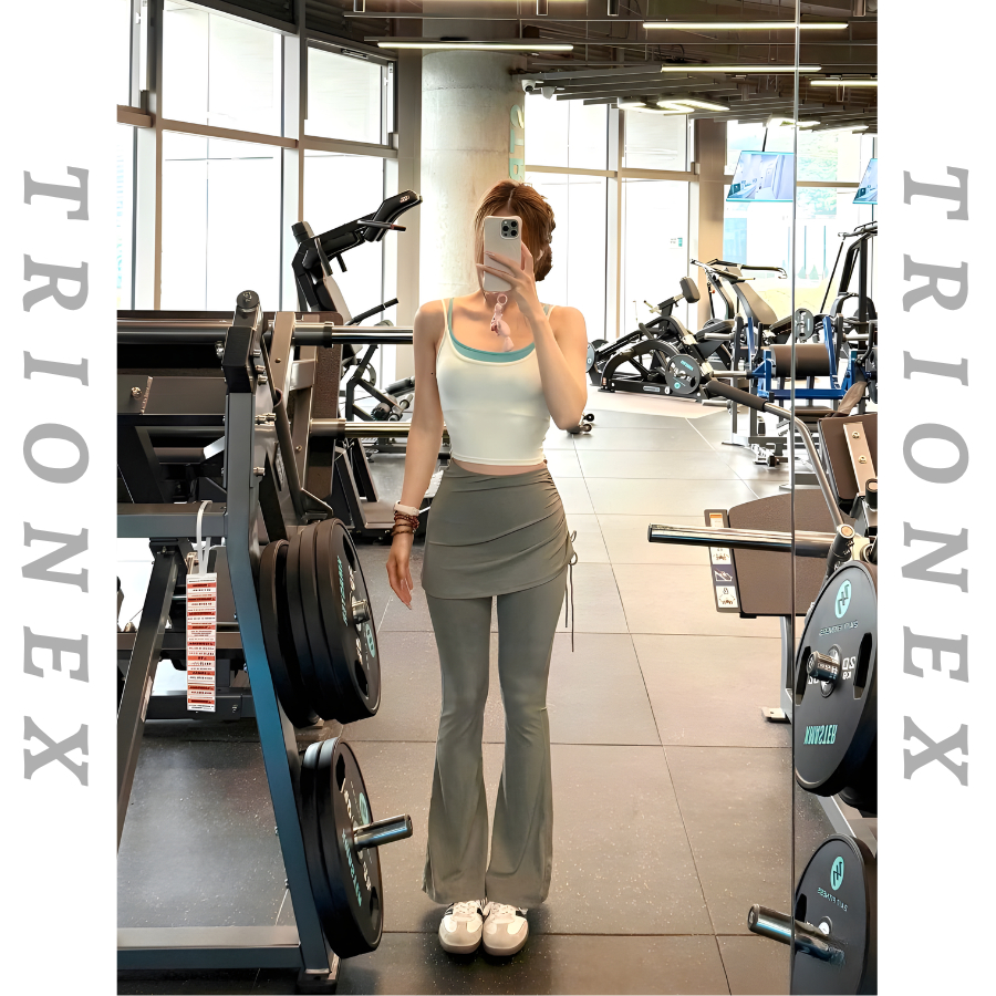 [Loại đẹp] Quần dài phối váy đi tập gym TRIONEX, tập yoga che khuyết điểm, ống loe hack dáng | BigBuy360 - bigbuy360.vn