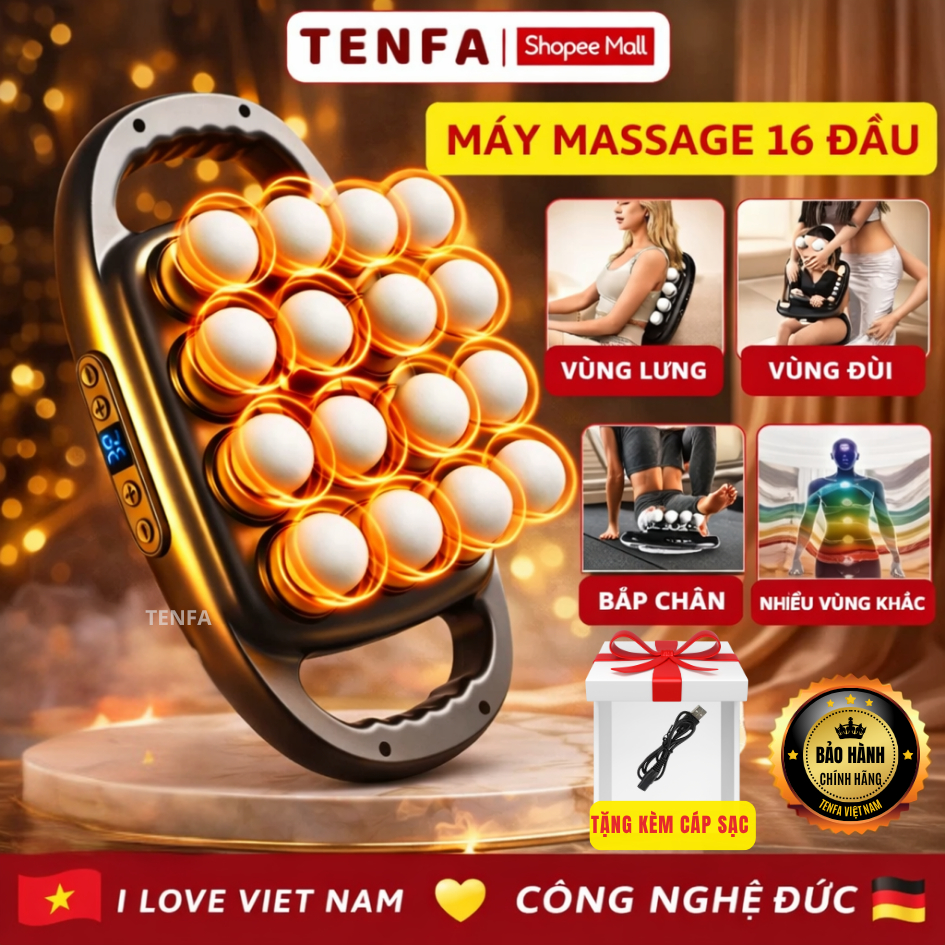 Máy Massage Cầm Tay METIS 16 Đầu, 9 Chế Độ 9 Cấp Độ Thư Giãn Toàn Thân Đa Năng, Giảm Đau Mỏi