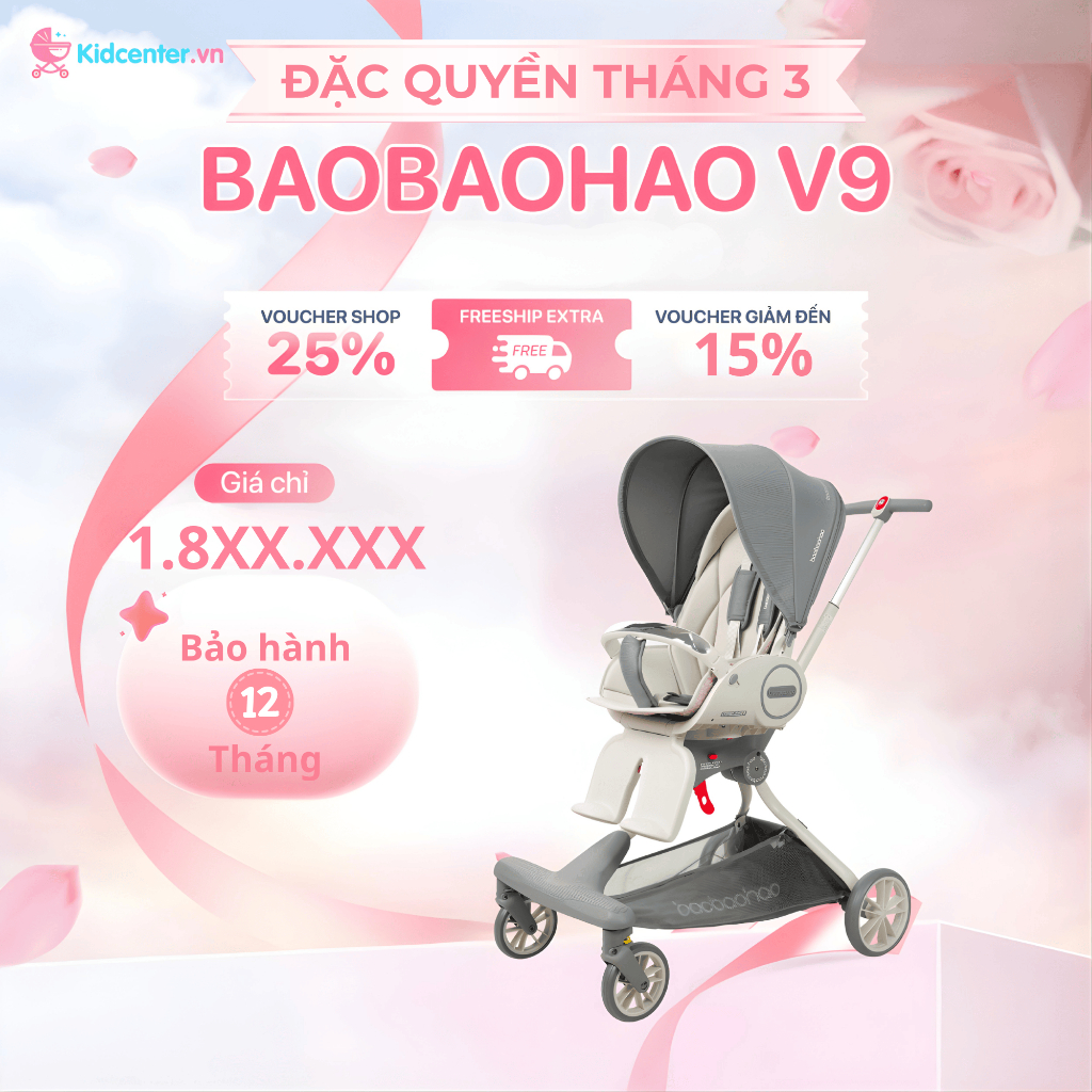 Xe Đẩy Baobaohao Hai Chiều Chính Hãng V9, Xe Đẩy Bảo Hành 12 Tháng Tiện Lợi Kèm Mái Che Kín