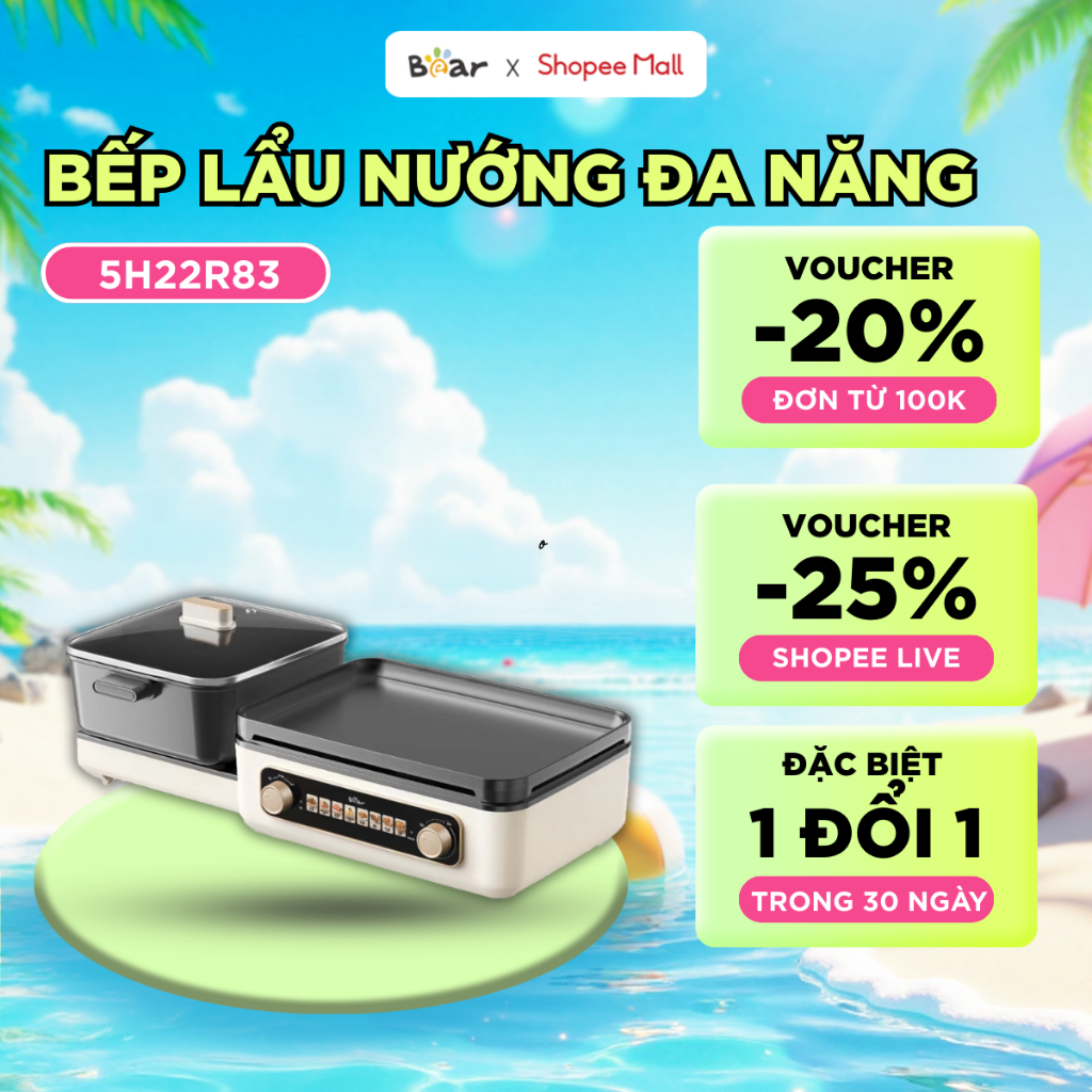 Nồi Lẩu Nướng Đa Năng BEAR Đa Chức Năng Nấu Lẩu Chiên Nướng Hầm Ninh Xào, Lòng Nồi Chống Dính Cao Cấ