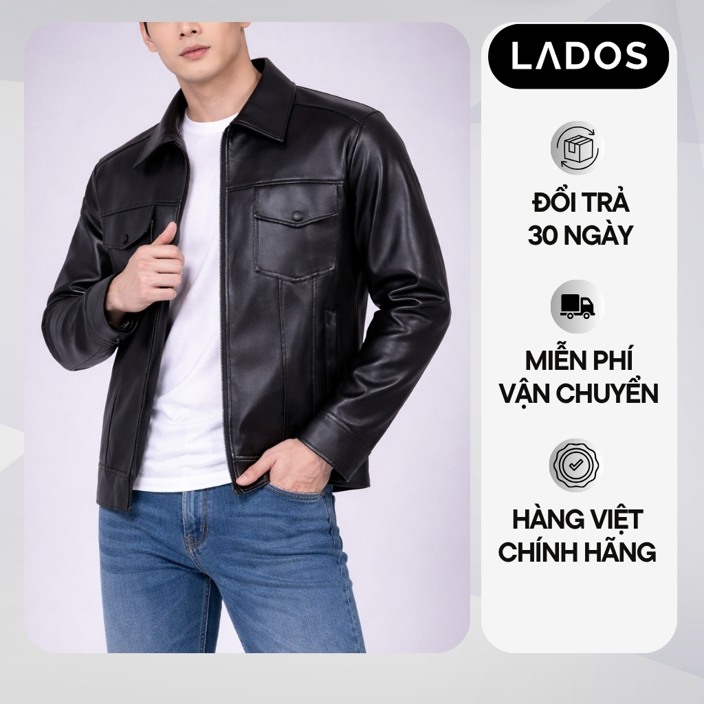 Áo khoác da nam Lados 12062 - Lót Nhung ấm áp, không bong tróc