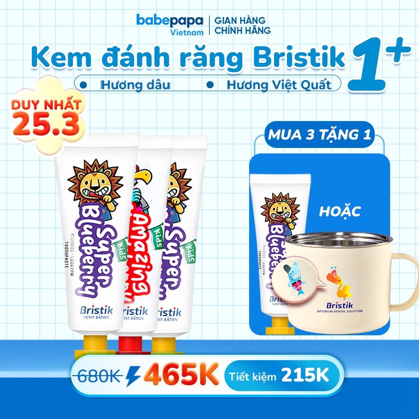 Kem Đánh Răng Cho Bé Bristik Hàn Quốc Cho Bé Trên 1 Tuổi - Kem Đánh Răng Cho Trẻ Ngừa Sâu Răng 50g