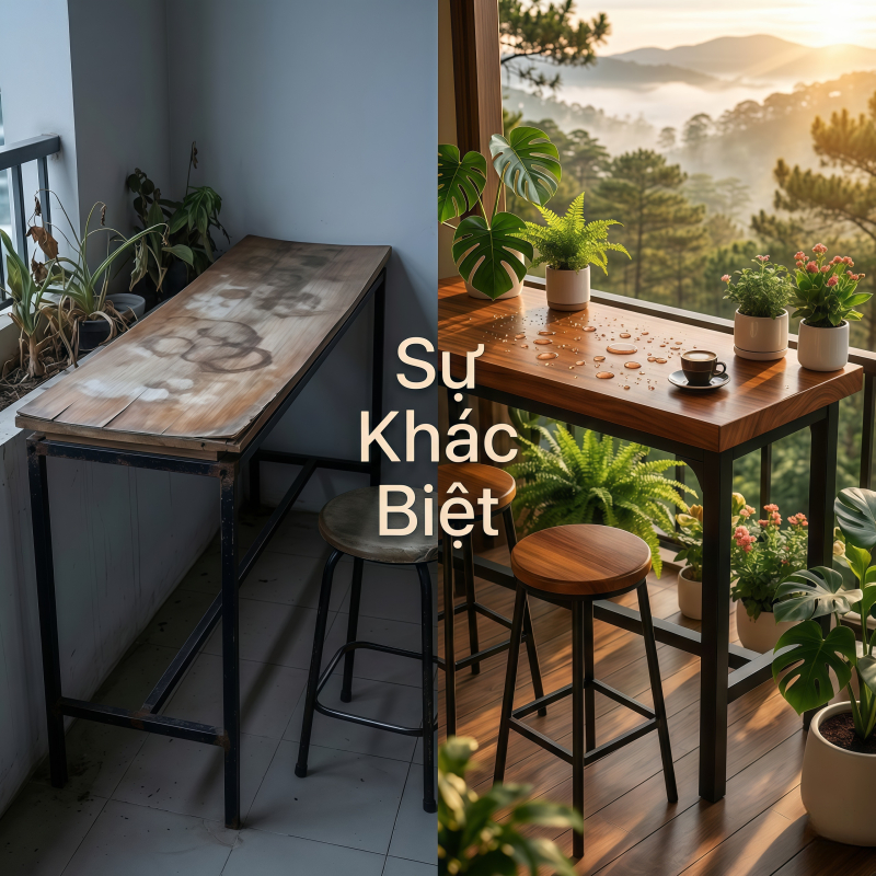 HUHU Ban bar ban cong san vuon ngoai troi Ban cafe go mdf dai Khung sat chiu luc tot Decor goc chill | BigBuy360 - bigbuy360.vn