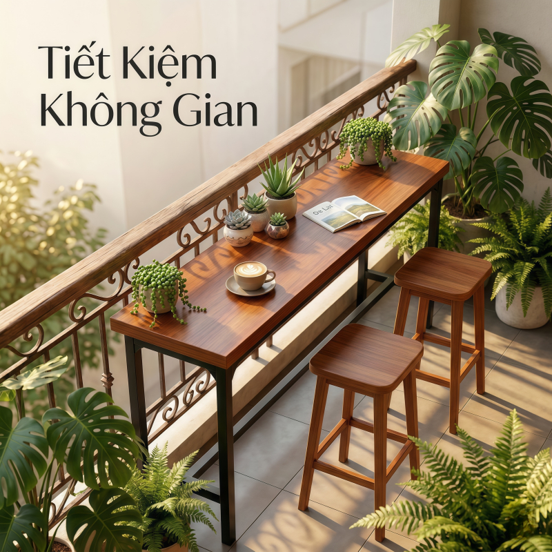 HUHU Ban bar ban cong san vuon ngoai troi Ban cafe go mdf dai Khung sat chiu luc tot Decor goc chill | BigBuy360 - bigbuy360.vn