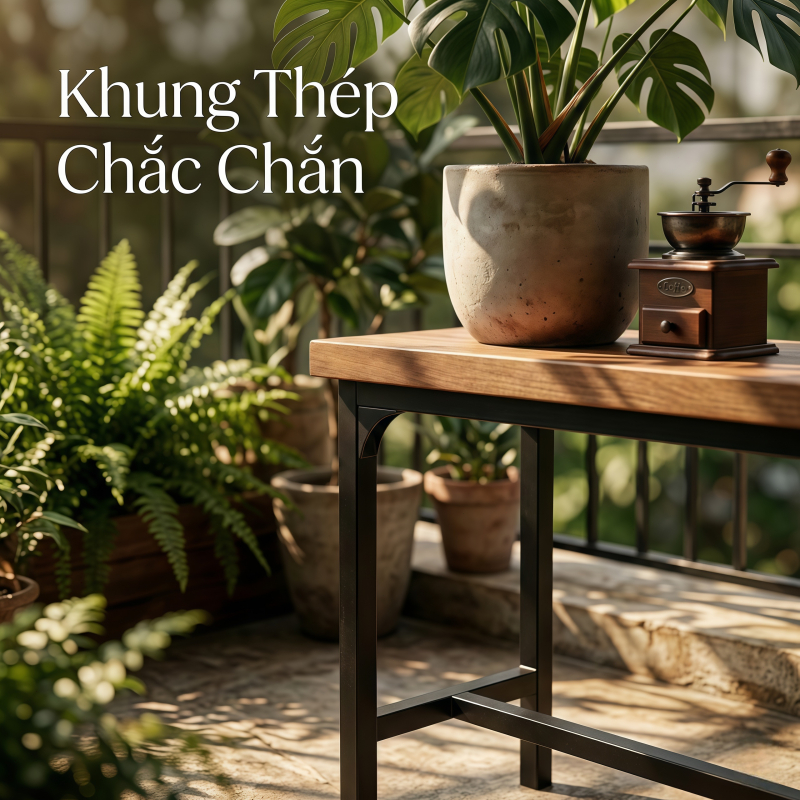 HUHU Ban bar ban cong san vuon ngoai troi Ban cafe go mdf dai Khung sat chiu luc tot Decor goc chill | BigBuy360 - bigbuy360.vn
