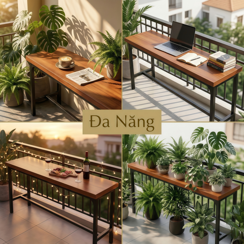 HUHU Ban bar ban cong san vuon ngoai troi Ban cafe go mdf dai Khung sat chiu luc tot Decor goc chill | BigBuy360 - bigbuy360.vn