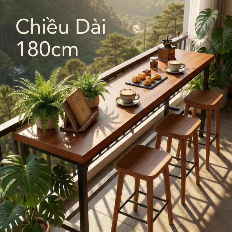 HUHU Ban bar ban cong san vuon ngoai troi Ban cafe go mdf dai Khung sat chiu luc tot Decor goc chill | BigBuy360 - bigbuy360.vn