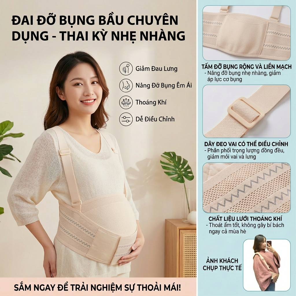 Đai Đỡ Bụng Bầu NEXPRO MOM bản PLUS Co Giãn 4 Chiều Thoáng Khí Giảm Đau Lưng - phù hợp cho mẹ bụng l