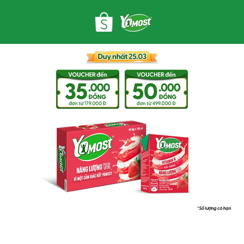 Thùng 48 Hộp Sữa chua uống Yomost vị dâu 100ml/hộp