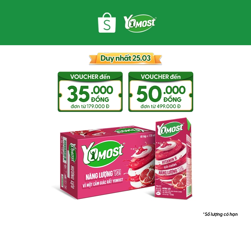 Thùng 48 Hộp Sữa Chua Lên Men Tự Nhiên Yomost Hương Lựu (170ml/Hộp)