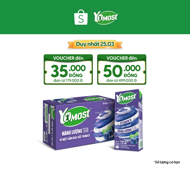 Thùng 48 Hộp Sữa Chua Lên Men Tự Nhiên Yomost Bạc Hà - Việt Quất (170ml/Hộp)