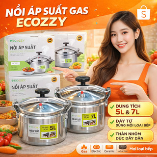 Nồi Áp Suất Ga Ecozzy 5L/7L Chính Hãng, Nhôm Đúc Dày, Đáy Từ Dùng Mọi Loại Bếp, An Toàn Cao Cấp