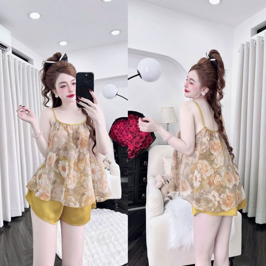 Đồ Ngủ Nữ Miky, Đồ Ngủ Sexy Lụa Chiffon Phối Latin cao cấp mềm mại xinh xắn chiffon 2 dây <70KG M24 | BigBuy360 - bigbuy360.vn
