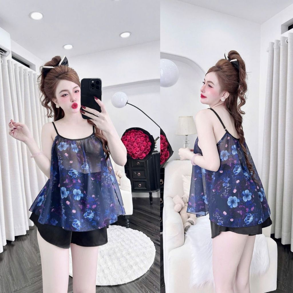 Đồ Ngủ Nữ Miky, Đồ Ngủ Sexy Lụa Chiffon Phối Latin cao cấp mềm mại xinh xắn chiffon 2 dây <70KG M24 | BigBuy360 - bigbuy360.vn