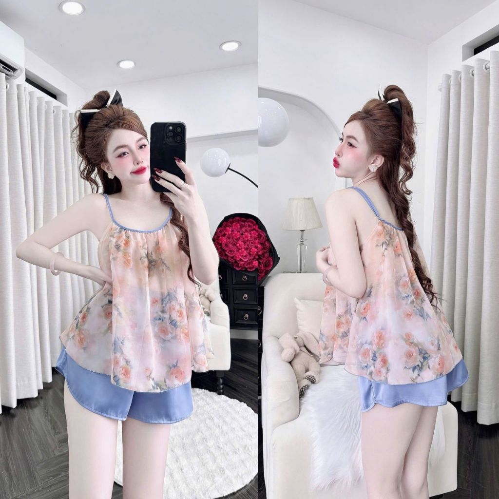 Đồ Ngủ Nữ Miky, Đồ Ngủ Sexy Lụa Chiffon Phối Latin cao cấp mềm mại xinh xắn chiffon 2 dây <70KG M24 | BigBuy360 - bigbuy360.vn