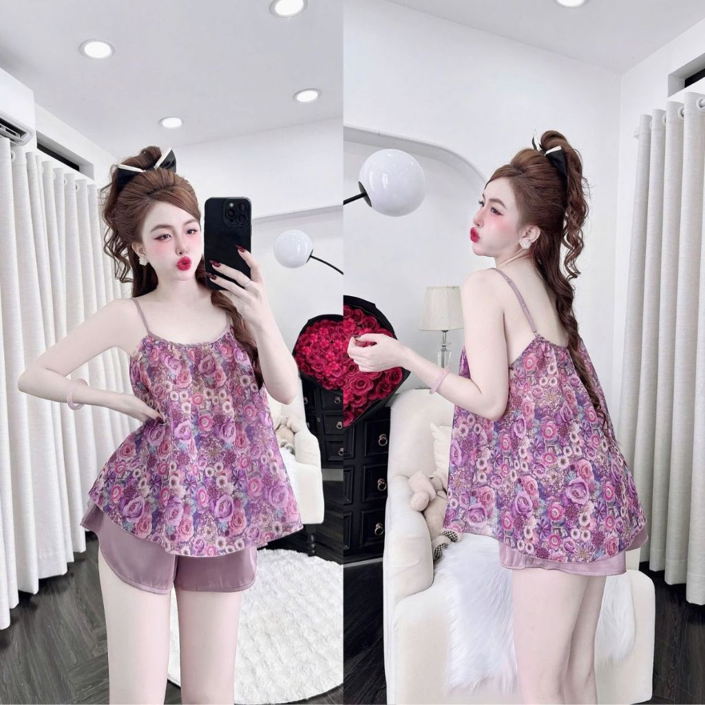 Đồ Ngủ Nữ Miky, Đồ Ngủ Sexy Lụa Chiffon Phối Latin cao cấp mềm mại xinh xắn chiffon 2 dây <70KG M24 | BigBuy360 - bigbuy360.vn