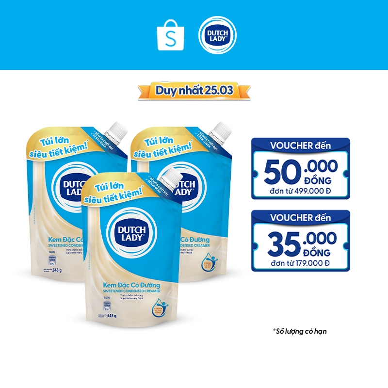 Combo 3 Túi Kem đặc có đường Dutch Lady (545g/túi)