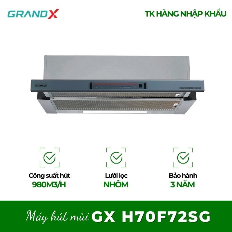Máy hút mùi âm tủ GrandX GX H70F72G/GX H70F72SG –Hoạt Động Ổn Định, Bền Bỉ Theo Thời Gian