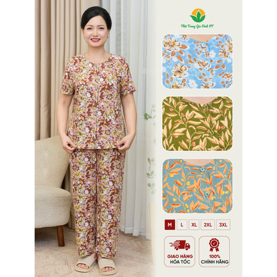 Bộ lanh trung niên quần dài áo cộc tay mở khuy thời trang Việt Thắng - B08.6008
