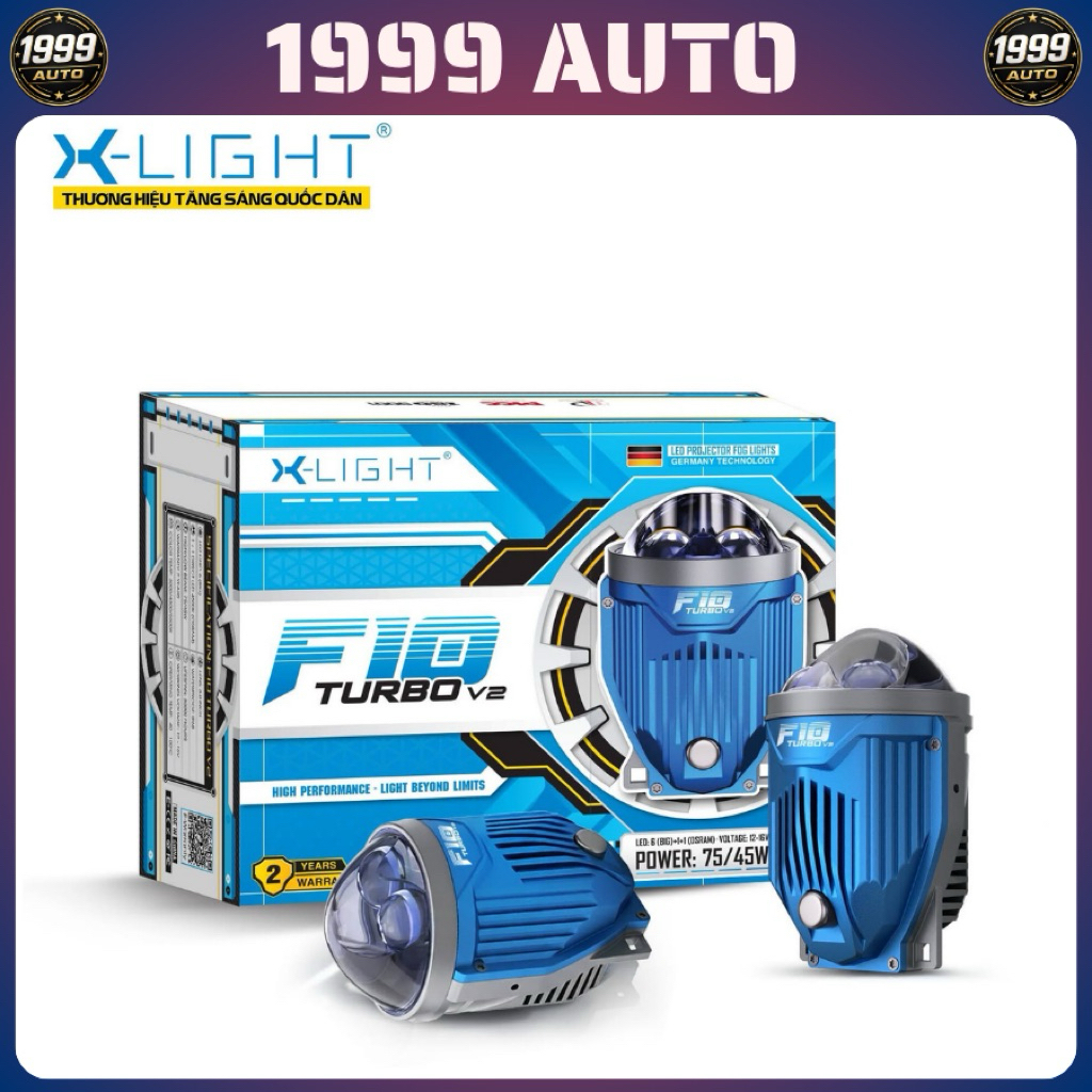 XLIGHT F10 TURBO V2 - Bi gầm giả lập laser siêu sáng, 2 mắt trợ pha công suất 45/75W, bảo hành 2 năm