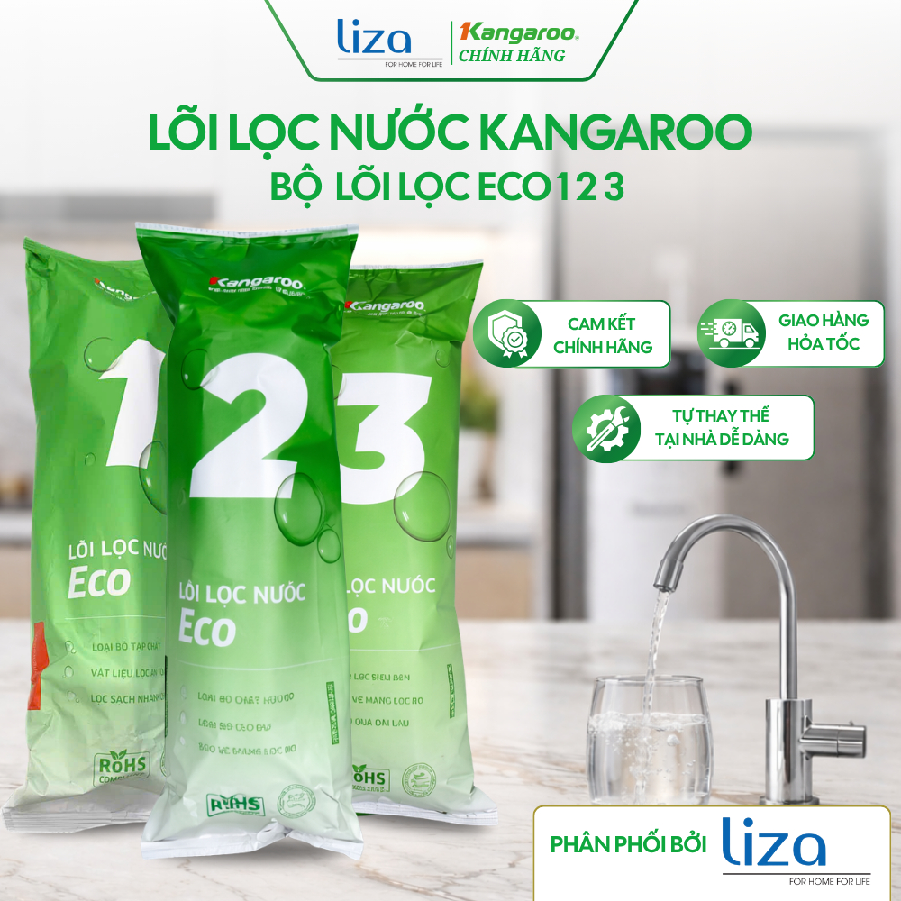 Bộ Lõi Lọc Nước Thô Số 1 2 3 Kangaroo ECO Chính Hãng Cho Máy Lọc Nước Lọc Cặn Bẩn Nhỏ Hơn 1micron