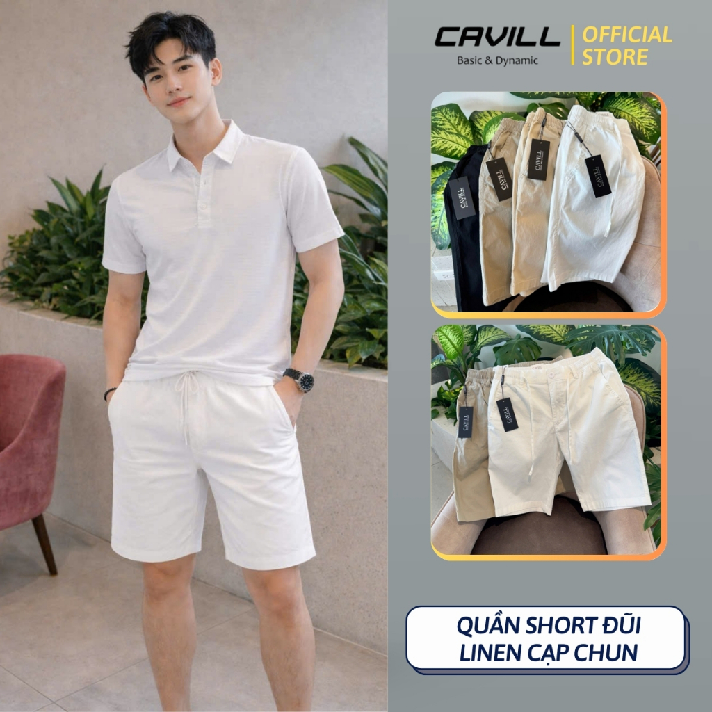 Quần Short Đũi Linen (Premium) CAVILL Cao Cấp. Quần Cạp Chun, Khoá Kéo Dây Rút, Co Giãn, Không nhăn, nhẹ thoáng mát.