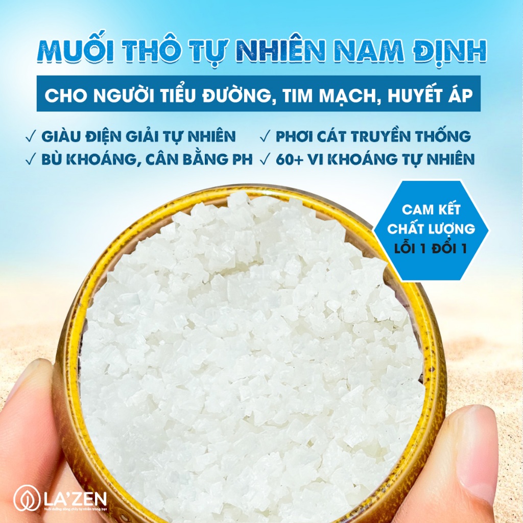 Muối biển thô tự nhiên phơi cát truyền thống, Muối hột/Muối hạt sạch Nam Định - La'zen