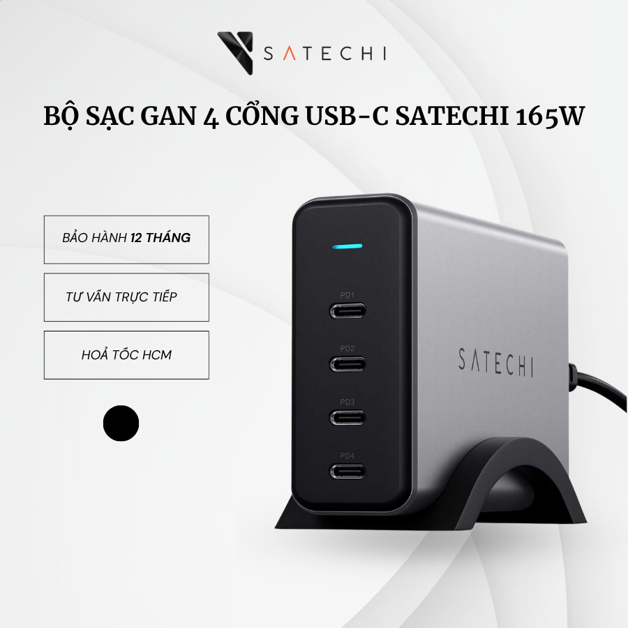 Bộ sạc GaN 4 cổng USB-C Satechi 165W Chính Hãng