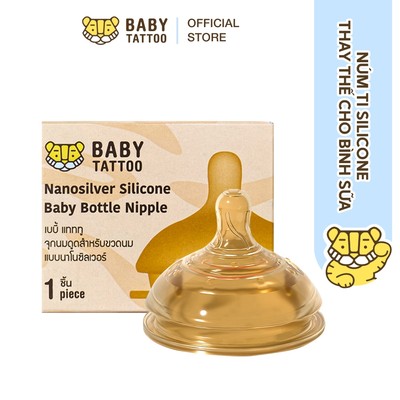 Núm Ti Silicone Nano Bạc Kháng Khuẩn Thay Thế Cho Bình Sữa Silicone Nano Bạc BABY TATTOO, Núm Ti Mềm Dẻo Đàn Hồi Cao